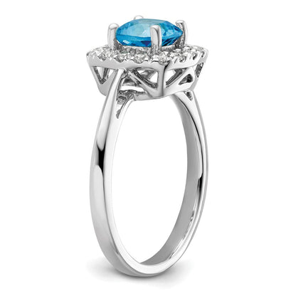 14K Weißgold Halo-Ring mit 0,25 ct. Labor-gezüchtetem Diamant VS/SI+ G+ und Dezember-Geburtsstein Blautopas