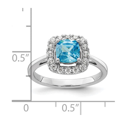 14K Weißgold Halo-Ring mit 0,25 ct. Labor-gezüchtetem Diamant VS/SI+ G+ und Dezember-Geburtsstein Blautopas