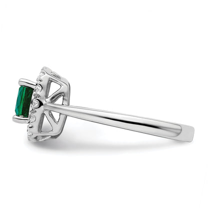 14K Weißgold Ring mit 0,25 ct. im Labor gezüchteten Diamanten VS/SI+ G+ und Geburtsstein Mai, im Labor gezüchteter Smaragd-Halo