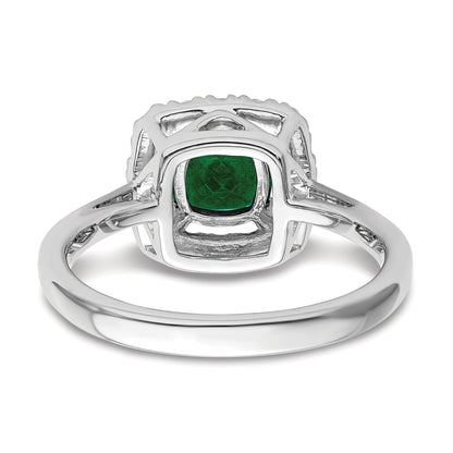 14K Weißgold Ring mit 0,25 ct. im Labor gezüchteten Diamanten VS/SI+ G+ und Geburtsstein Mai, im Labor gezüchteter Smaragd-Halo