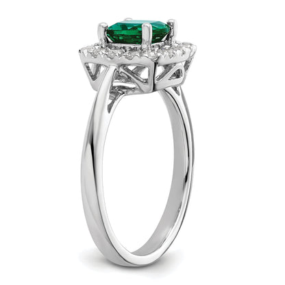 14K Weißgold Ring mit 0,25 ct. im Labor gezüchteten Diamanten VS/SI+ G+ und Geburtsstein Mai, im Labor gezüchteter Smaragd-Halo