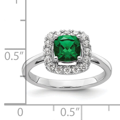 14K Weißgold Ring mit 0,25 ct. im Labor gezüchteten Diamanten VS/SI+ G+ und Geburtsstein Mai, im Labor gezüchteter Smaragd-Halo