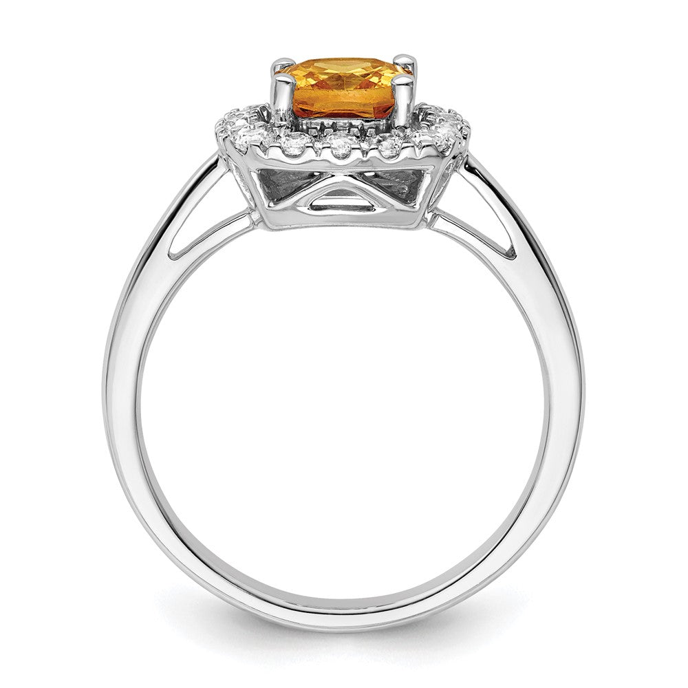 14K Weißgold Ring mit Halo-Fassung, 0,25 ct. im Labor gezüchteten Diamanten VS/SI+ G+ und Citrin-Novembergeburtsstein