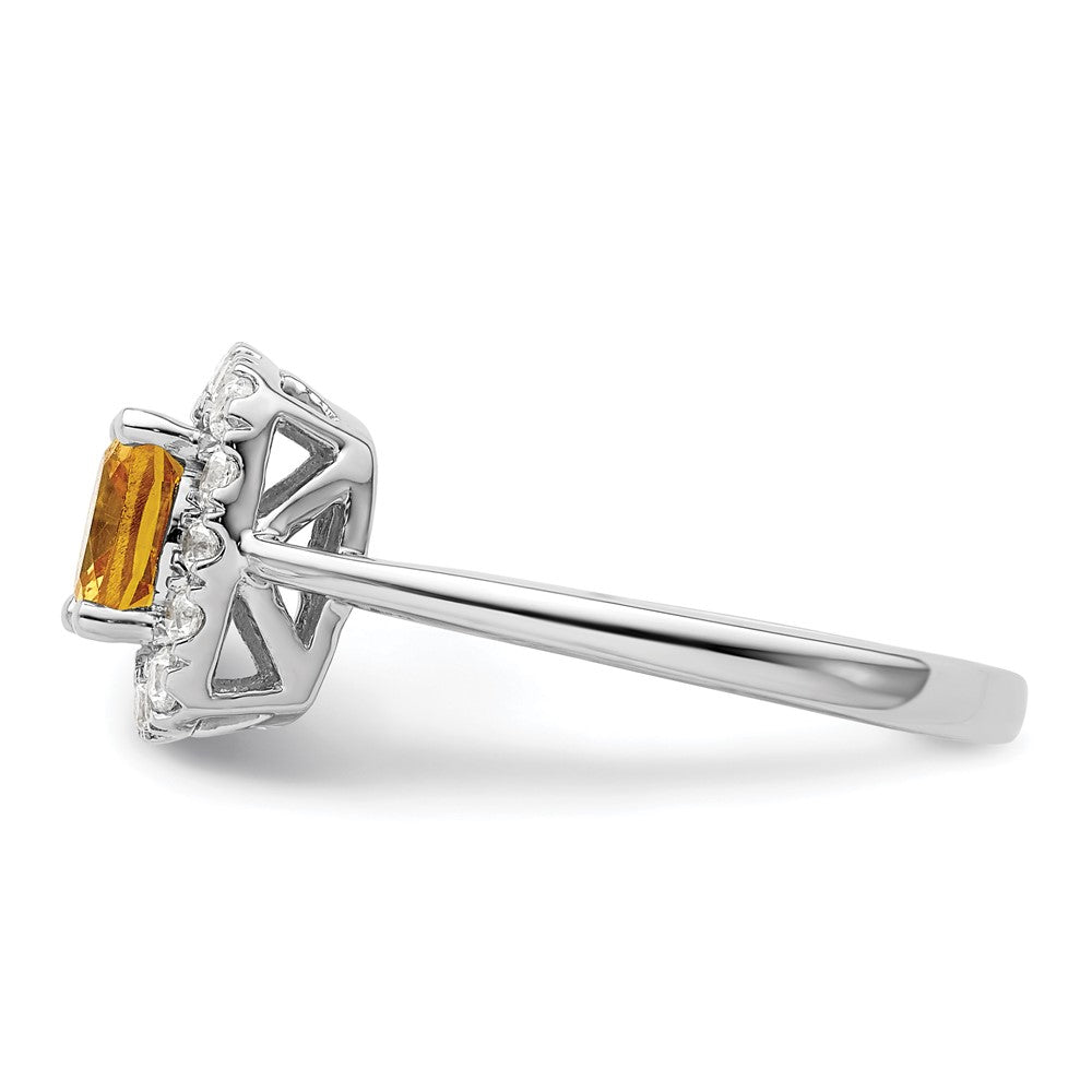 14K Weißgold Ring mit Halo-Fassung, 0,25 ct. im Labor gezüchteten Diamanten VS/SI+ G+ und Citrin-Novembergeburtsstein