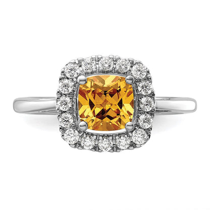 14K Weißgold Ring mit Halo-Fassung, 0,25 ct. im Labor gezüchteten Diamanten VS/SI+ G+ und Citrin-Novembergeburtsstein
