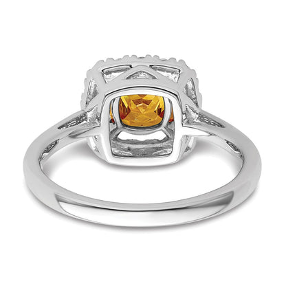 14K Weißgold Ring mit Halo-Fassung, 0,25 ct. im Labor gezüchteten Diamanten VS/SI+ G+ und Citrin-Novembergeburtsstein