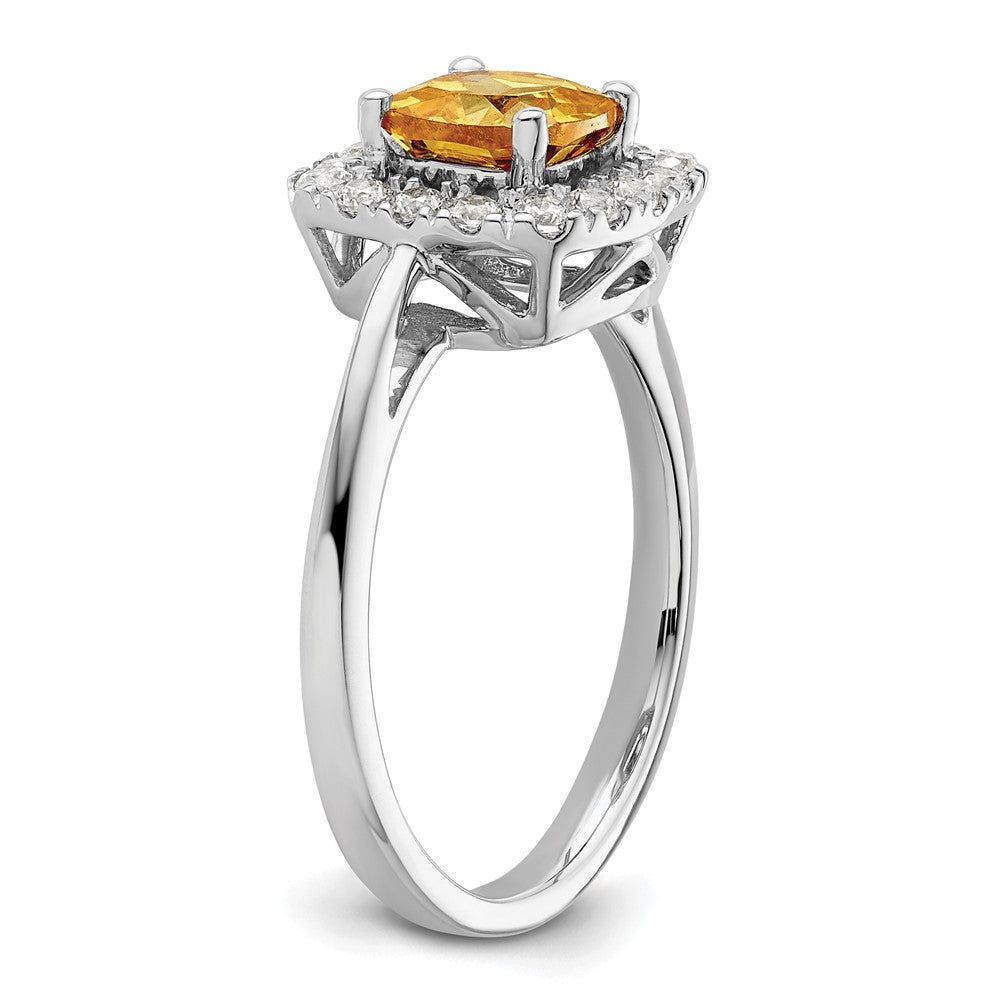 14K Weißgold Ring mit Halo-Fassung, 0,25 ct. im Labor gezüchteten Diamanten VS/SI+ G+ und Citrin-Novembergeburtsstein