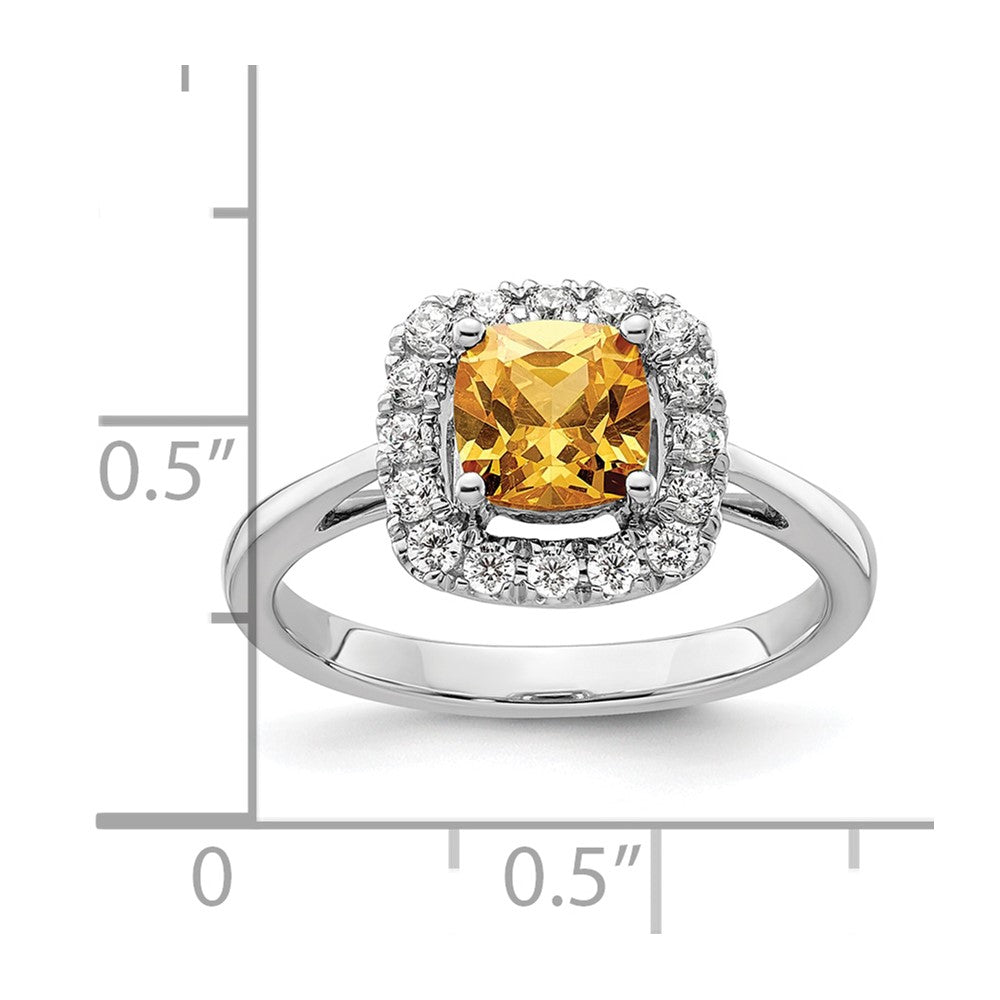 14K Weißgold Ring mit Halo-Fassung, 0,25 ct. im Labor gezüchteten Diamanten VS/SI+ G+ und Citrin-Novembergeburtsstein