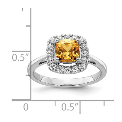 14K Weißgold Ring mit Halo-Fassung, 0,25 ct. im Labor gezüchteten Diamanten VS/SI+ G+ und Citrin-Novembergeburtsstein