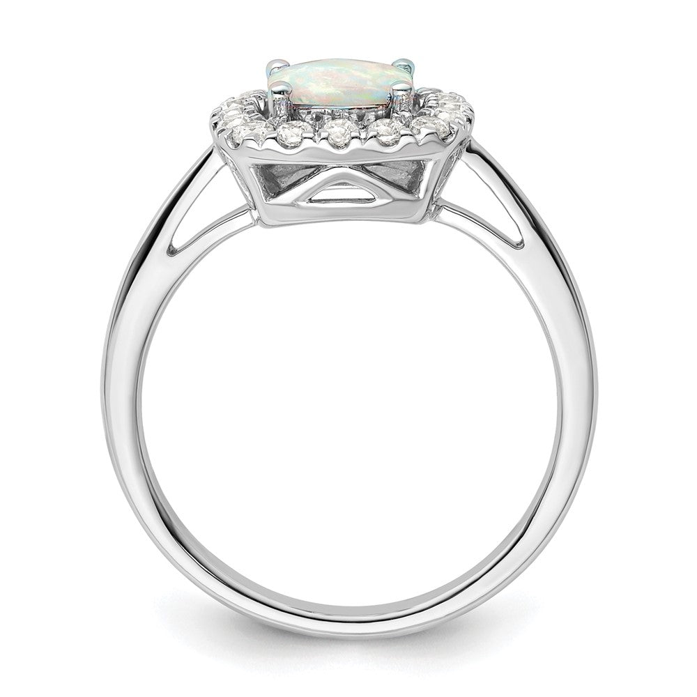 14K Weißgold Ring mit 0,25 ct. im Labor gezüchtetem Diamant VS/SI+ G+ und Oktober-Geburtsstein, im Labor gezüchtetem Opal, Halo-Fassung