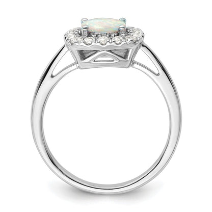 14K Weißgold Ring mit 0,25 ct. im Labor gezüchtetem Diamant VS/SI+ G+ und Oktober-Geburtsstein, im Labor gezüchtetem Opal, Halo-Fassung