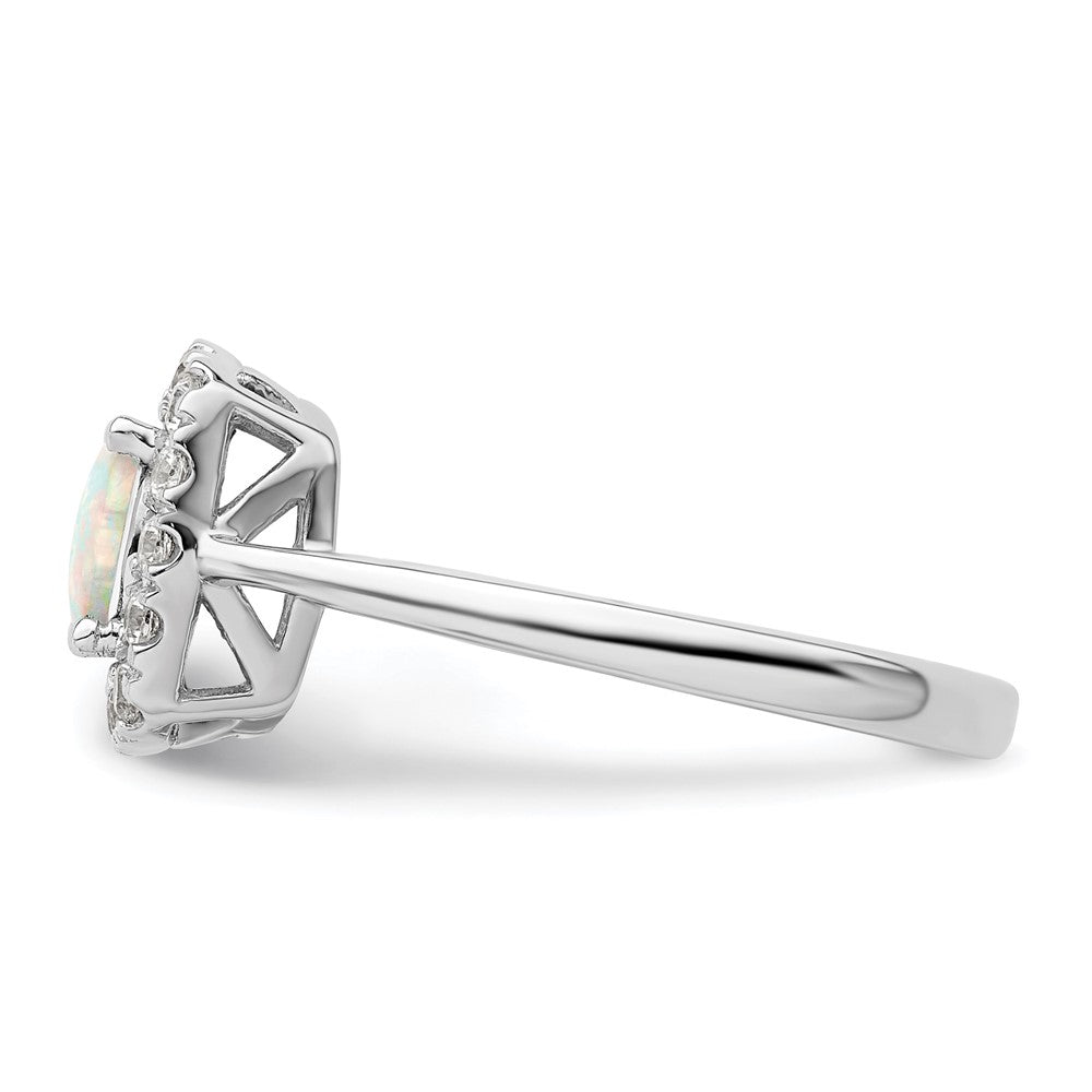 14K Weißgold Ring mit 0,25 ct. im Labor gezüchtetem Diamant VS/SI+ G+ und Oktober-Geburtsstein, im Labor gezüchtetem Opal, Halo-Fassung