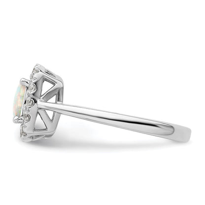 14K Weißgold Ring mit 0,25 ct. im Labor gezüchtetem Diamant VS/SI+ G+ und Oktober-Geburtsstein, im Labor gezüchtetem Opal, Halo-Fassung