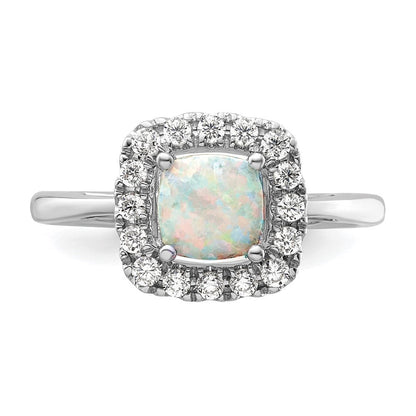 14K Weißgold Ring mit 0,25 ct. im Labor gezüchtetem Diamant VS/SI+ G+ und Oktober-Geburtsstein, im Labor gezüchtetem Opal, Halo-Fassung