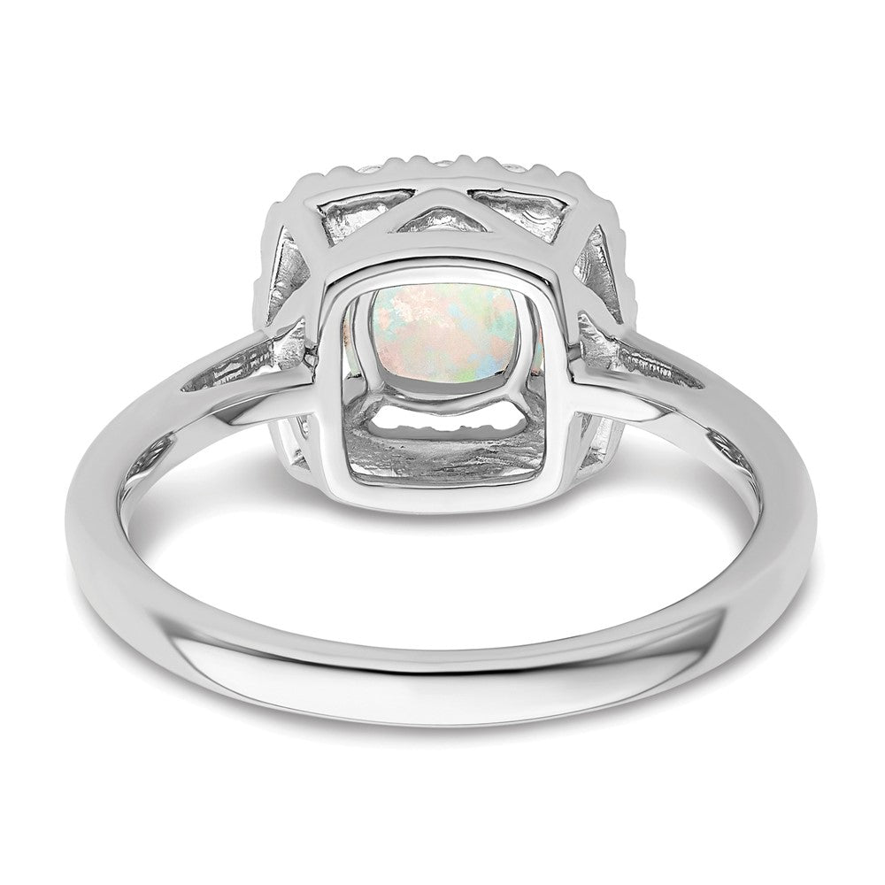 14K Weißgold Ring mit 0,25 ct. im Labor gezüchtetem Diamant VS/SI+ G+ und Oktober-Geburtsstein, im Labor gezüchtetem Opal, Halo-Fassung