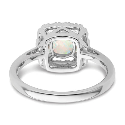 14K Weißgold Ring mit 0,25 ct. im Labor gezüchtetem Diamant VS/SI+ G+ und Oktober-Geburtsstein, im Labor gezüchtetem Opal, Halo-Fassung