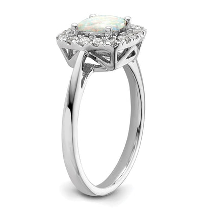 14K Weißgold Ring mit 0,25 ct. im Labor gezüchtetem Diamant VS/SI+ G+ und Oktober-Geburtsstein, im Labor gezüchtetem Opal, Halo-Fassung