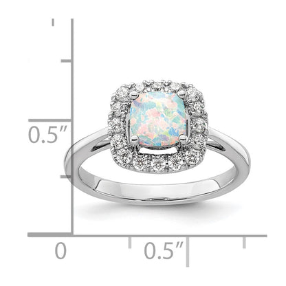 14K Weißgold Ring mit 0,25 ct. im Labor gezüchtetem Diamant VS/SI+ G+ und Oktober-Geburtsstein, im Labor gezüchtetem Opal, Halo-Fassung