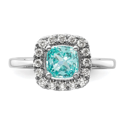 Pure Serenity 14K Weißgold Ring mit 0,25 ct. laborgezüchtetem Diamant VS/SI+ G+ und Halo laborgezüchtetem Paraiba