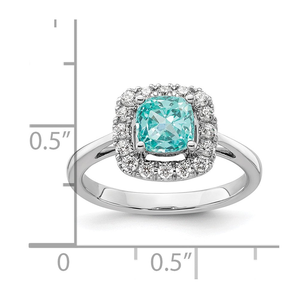Pure Serenity 14K Weißgold Ring mit 0,25 ct. laborgezüchtetem Diamant VS/SI+ G+ und Halo laborgezüchtetem Paraiba