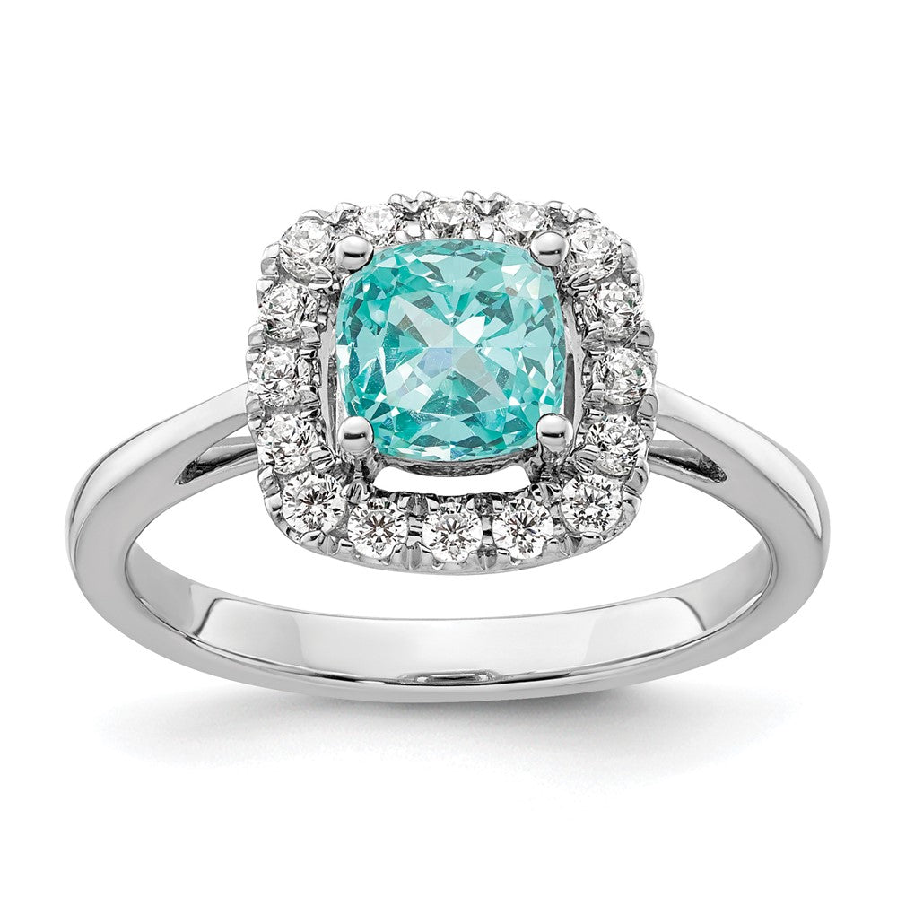 Pure Serenity 14K Weißgold Ring mit 0,25 ct. laborgezüchtetem Diamant VS/SI+ G+ und Halo laborgezüchtetem Paraiba