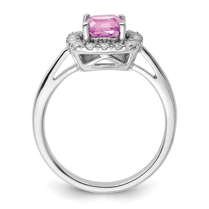 14K Weißgold Ring mit 0,25 ct. Labor-Diamant VS/SI+ G+ und laborgezüchtetem Oktober-Geburtsstein Pink-Saphir, Halo-Fassung