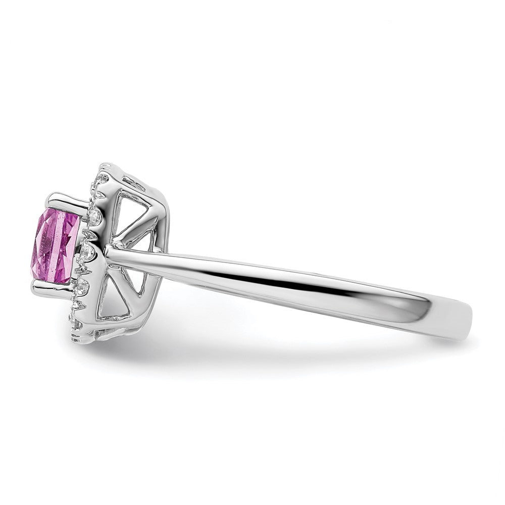 14K Weißgold Ring mit 0,25 ct. Labor-Diamant VS/SI+ G+ und laborgezüchtetem Oktober-Geburtsstein Pink-Saphir, Halo-Fassung