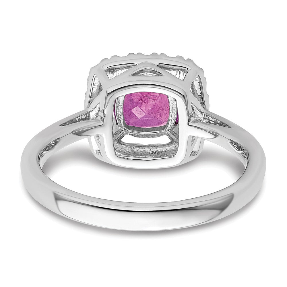 14K Weißgold Ring mit 0,25 ct. Labor-Diamant VS/SI+ G+ und laborgezüchtetem Oktober-Geburtsstein Pink-Saphir, Halo-Fassung