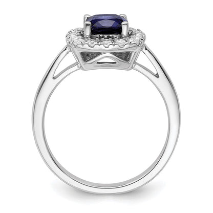 14K Weißgold Ring mit 0,25 ct. im Labor gezüchtetem Diamant VS/SI+ G+ und laborgezüchtetem blauem September-Geburtsstein Saphir, Halo-Fassung