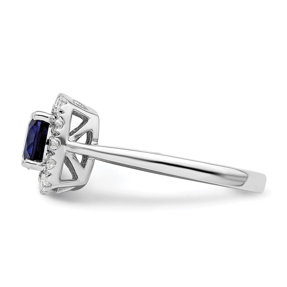 14K Weißgold Ring mit 0,25 ct. im Labor gezüchtetem Diamant VS/SI+ G+ und laborgezüchtetem blauem September-Geburtsstein Saphir, Halo-Fassung