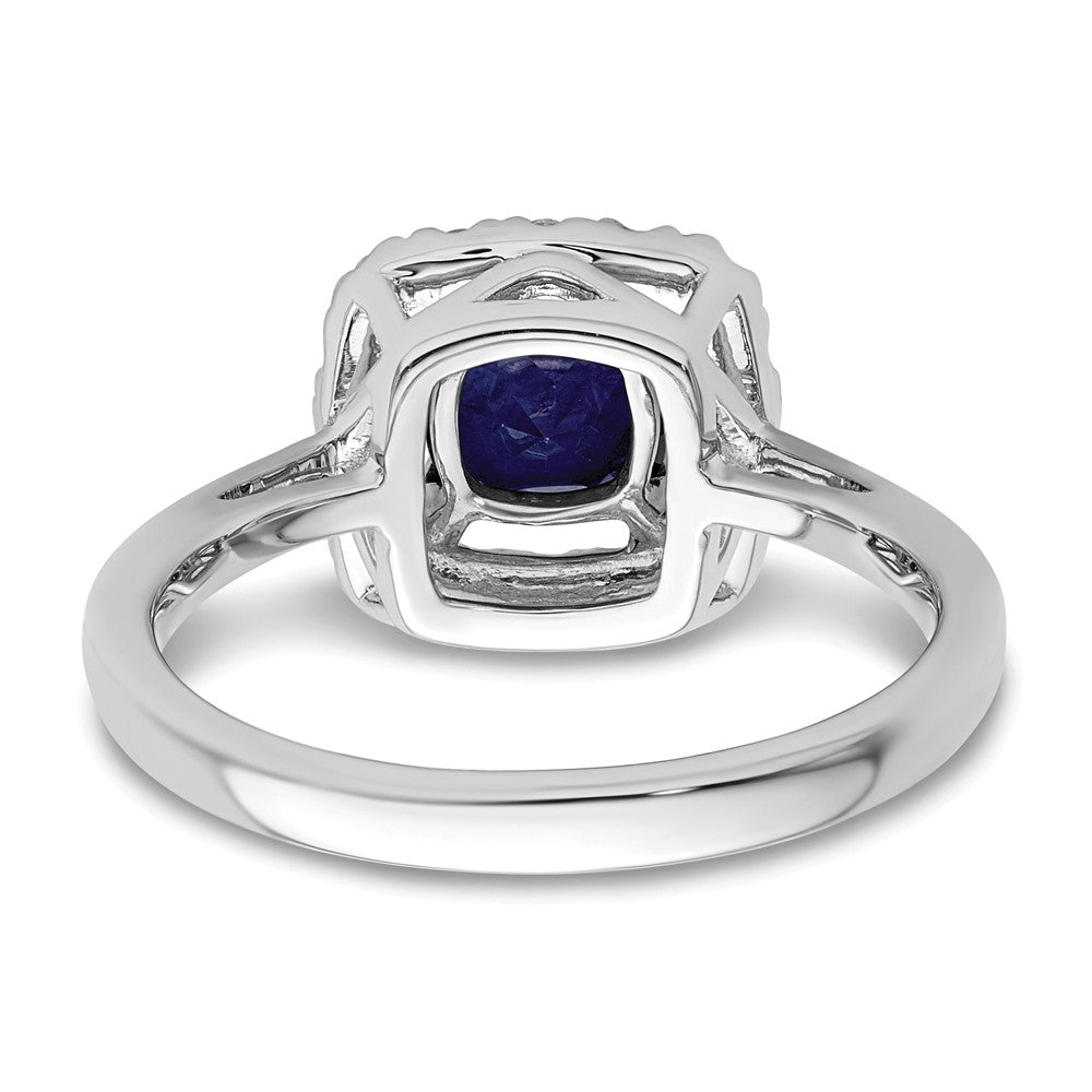 14K Weißgold Ring mit 0,25 ct. im Labor gezüchtetem Diamant VS/SI+ G+ und laborgezüchtetem blauem September-Geburtsstein Saphir, Halo-Fassung