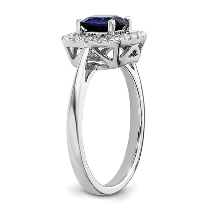 14K Weißgold Ring mit 0,25 ct. im Labor gezüchtetem Diamant VS/SI+ G+ und laborgezüchtetem blauem September-Geburtsstein Saphir, Halo-Fassung