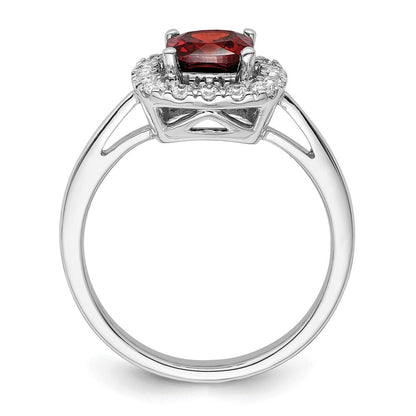 14K Weißgold Ring mit 0,25 ct. im Labor gezüchteten Diamanten VS/SI+ G+ und Granat-Halo, Januar-Geburtsstein