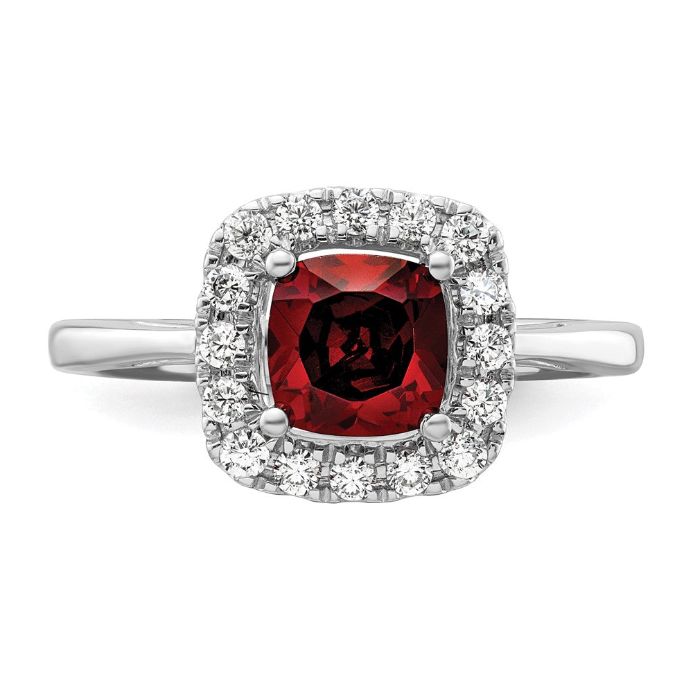 14K Weißgold Ring mit 0,25 ct. im Labor gezüchteten Diamanten VS/SI+ G+ und Granat-Halo, Januar-Geburtsstein