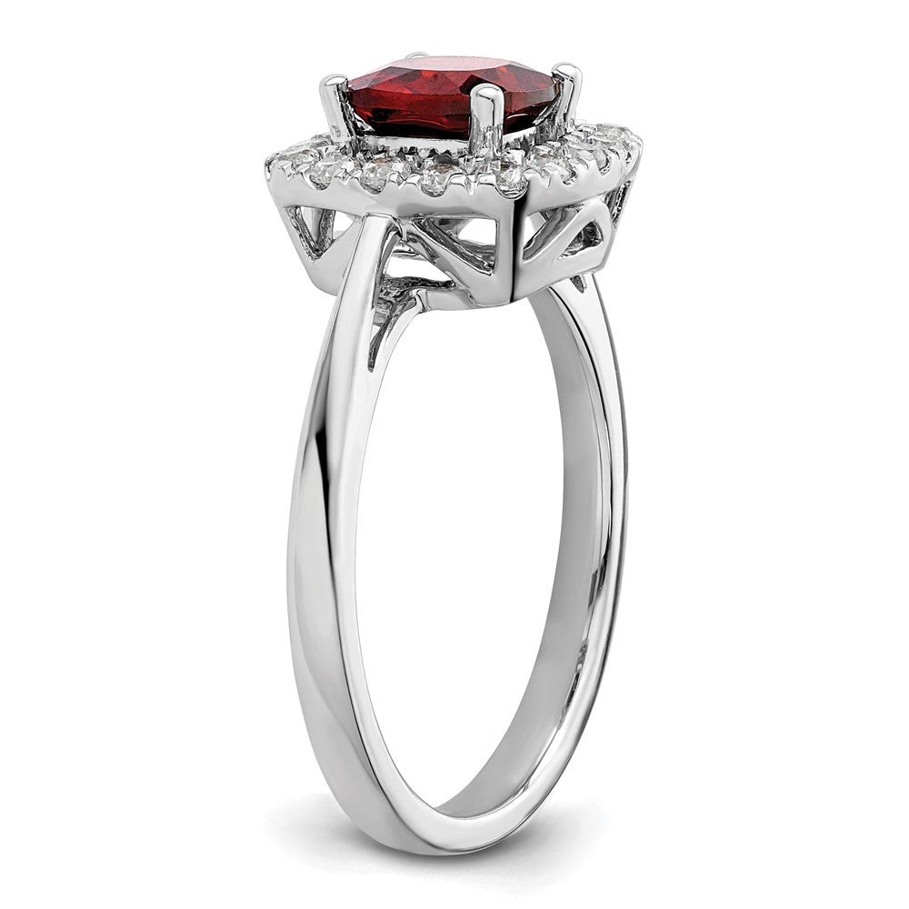 14K Weißgold Ring mit 0,25 ct. im Labor gezüchteten Diamanten VS/SI+ G+ und Granat-Halo, Januar-Geburtsstein