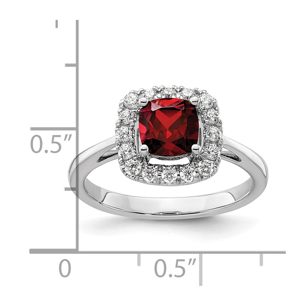 14K Weißgold Ring mit 0,25 ct. im Labor gezüchteten Diamanten VS/SI+ G+ und Granat-Halo, Januar-Geburtsstein