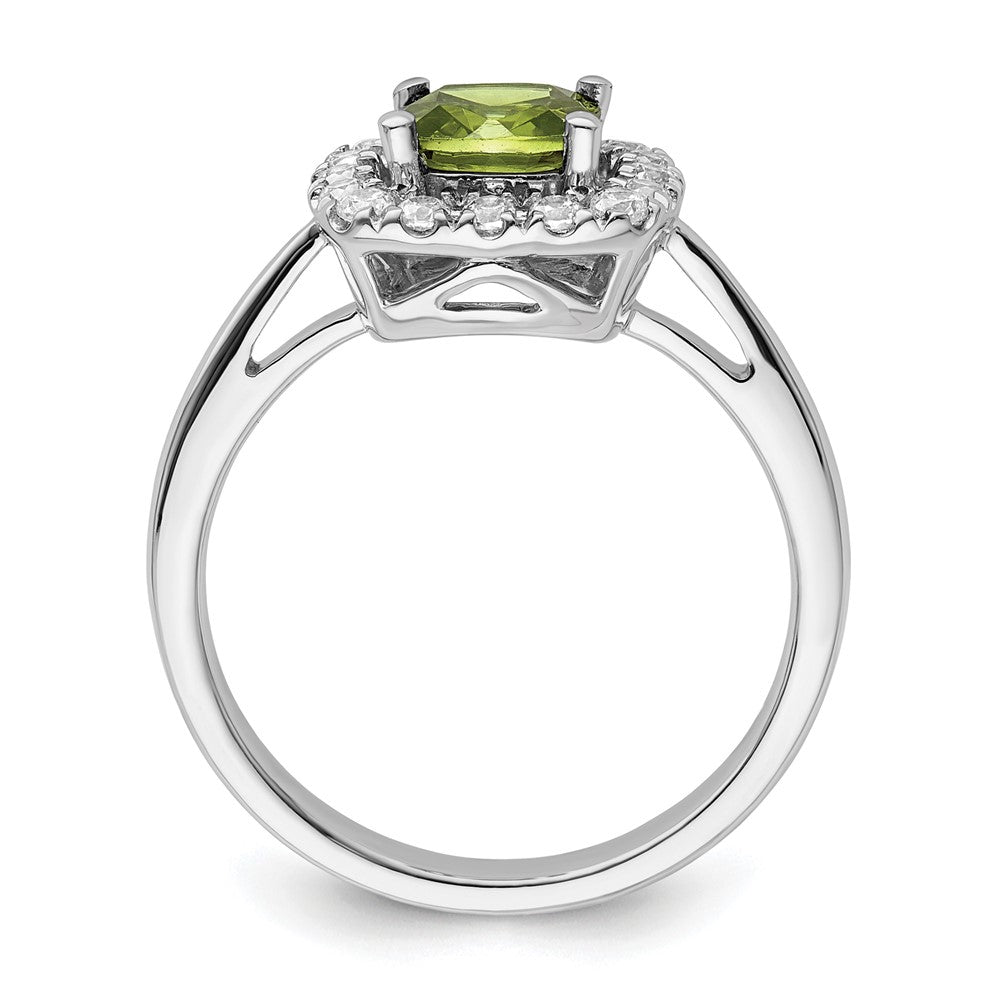 14K Weißgold Halo-Ring mit 0,25 ct. im Labor gezüchteten Diamanten VS/SI+ G+ und Peridot als Augustgeburtsstein
