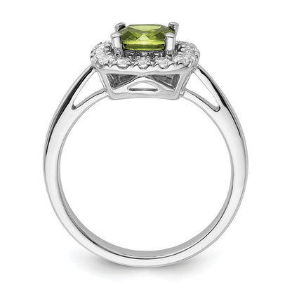 14K Weißgold Halo-Ring mit 0,25 ct. im Labor gezüchteten Diamanten VS/SI+ G+ und Peridot als Augustgeburtsstein