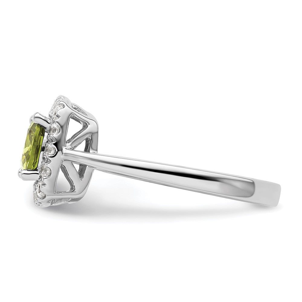 14K Weißgold Halo-Ring mit 0,25 ct. im Labor gezüchteten Diamanten VS/SI+ G+ und Peridot als Augustgeburtsstein