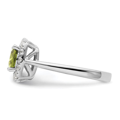 14K Weißgold Halo-Ring mit 0,25 ct. im Labor gezüchteten Diamanten VS/SI+ G+ und Peridot als Augustgeburtsstein