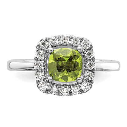 14K Weißgold Halo-Ring mit 0,25 ct. im Labor gezüchteten Diamanten VS/SI+ G+ und Peridot als Augustgeburtsstein