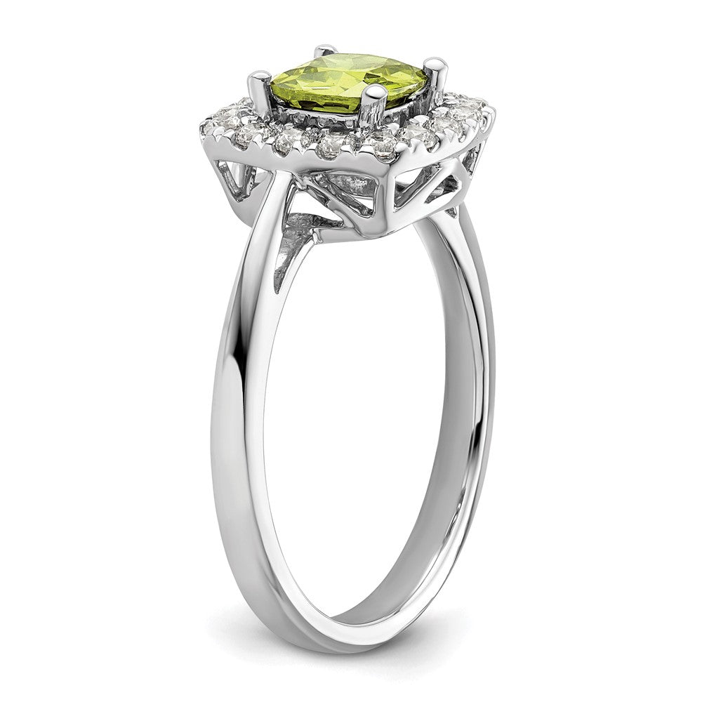 14K Weißgold Halo-Ring mit 0,25 ct. im Labor gezüchteten Diamanten VS/SI+ G+ und Peridot als Augustgeburtsstein