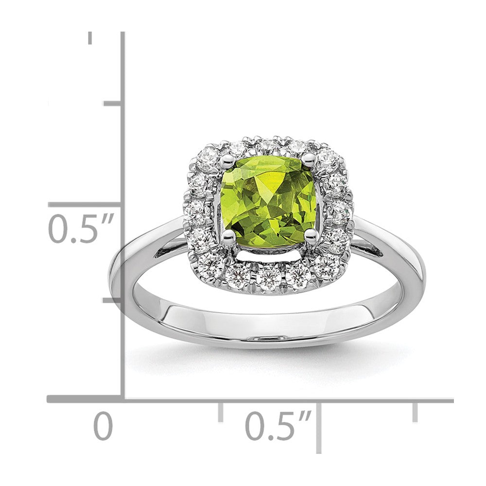 14K Weißgold Halo-Ring mit 0,25 ct. im Labor gezüchteten Diamanten VS/SI+ G+ und Peridot als Augustgeburtsstein