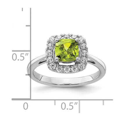 14K Weißgold Halo-Ring mit 0,25 ct. im Labor gezüchteten Diamanten VS/SI+ G+ und Peridot als Augustgeburtsstein