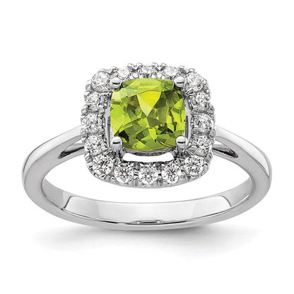 14K Weißgold Halo-Ring mit 0,25 ct. im Labor gezüchteten Diamanten VS/SI+ G+ und Peridot als Augustgeburtsstein