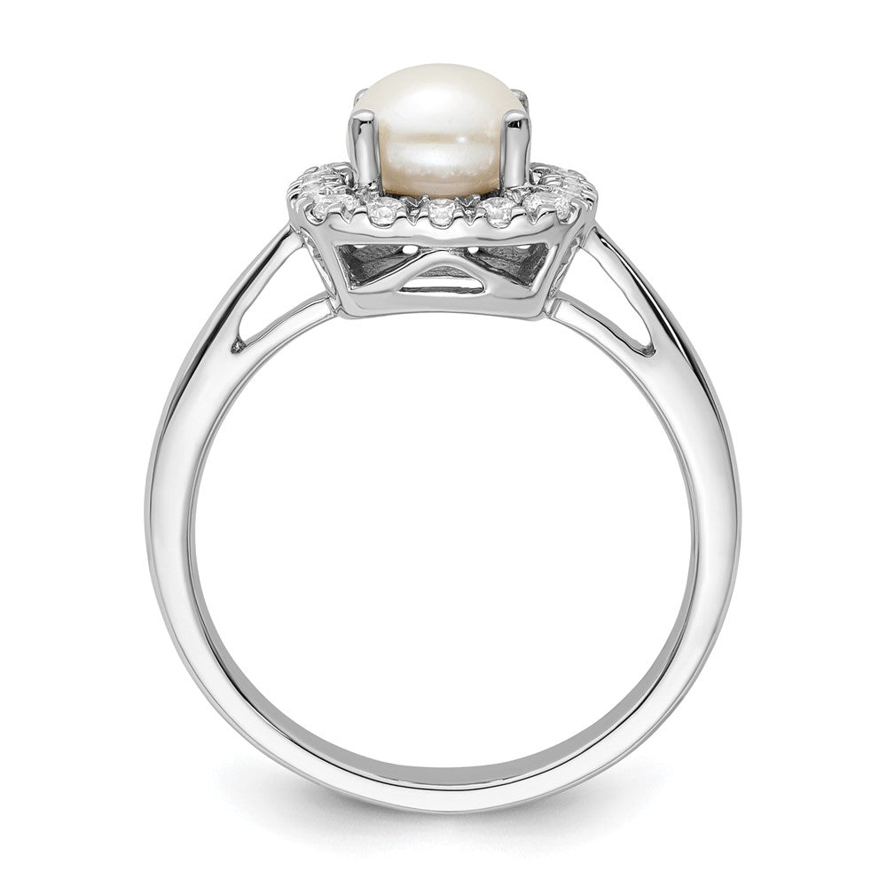 14K Weißgold Ring mit 0,25 ct. Laborgezüchtetem Diamant VS/SI+ G+ und Zuchtperlen (Juni-Geburtsstein) in Halo-Fassung
