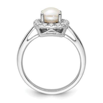 14K Weißgold Ring mit 0,25 ct. Laborgezüchtetem Diamant VS/SI+ G+ und Zuchtperlen (Juni-Geburtsstein) in Halo-Fassung