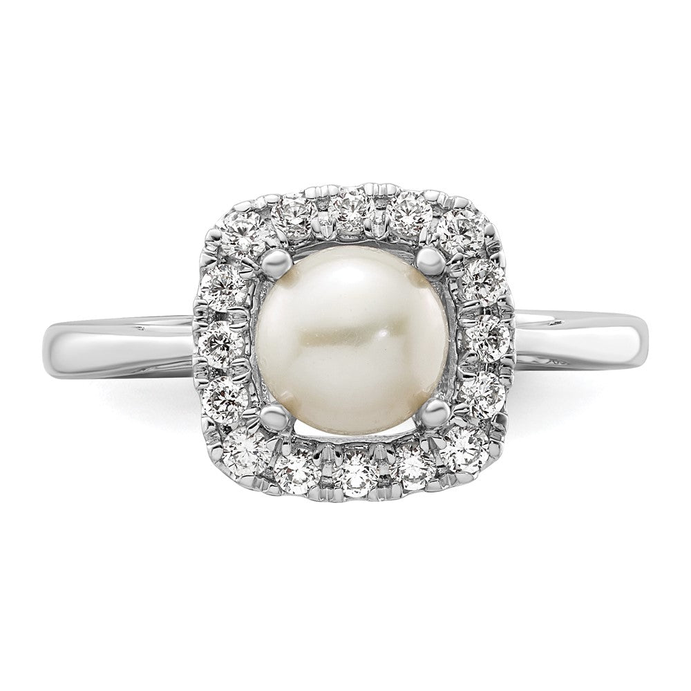 14K Weißgold Ring mit 0,25 ct. Laborgezüchtetem Diamant VS/SI+ G+ und Zuchtperlen (Juni-Geburtsstein) in Halo-Fassung