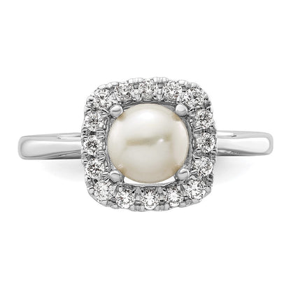 14K Weißgold Ring mit 0,25 ct. Laborgezüchtetem Diamant VS/SI+ G+ und Zuchtperlen (Juni-Geburtsstein) in Halo-Fassung