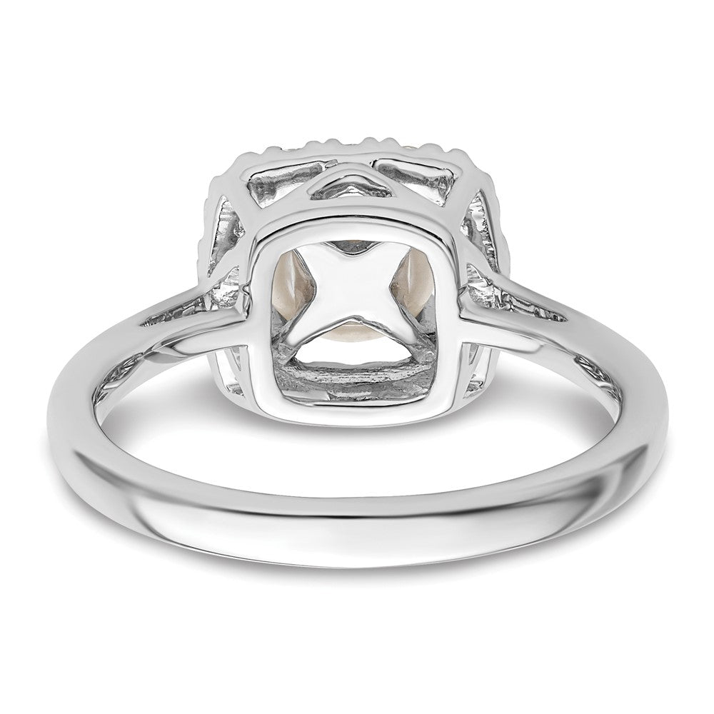14K Weißgold Ring mit 0,25 ct. Laborgezüchtetem Diamant VS/SI+ G+ und Zuchtperlen (Juni-Geburtsstein) in Halo-Fassung